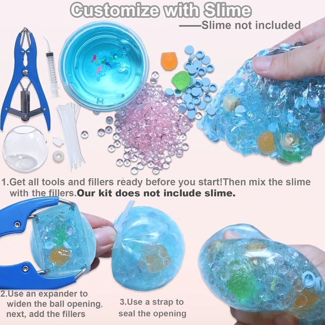 Alt view image 4 of 6 - DIY Stress Ball Making Kit with Filler-15PCS Stress Ball Making Kit Stress Balls, Transparent Blank Skins with Air Pump & Expander Tool for Pressure Squishy Balls for Adult (15PC, Style A)