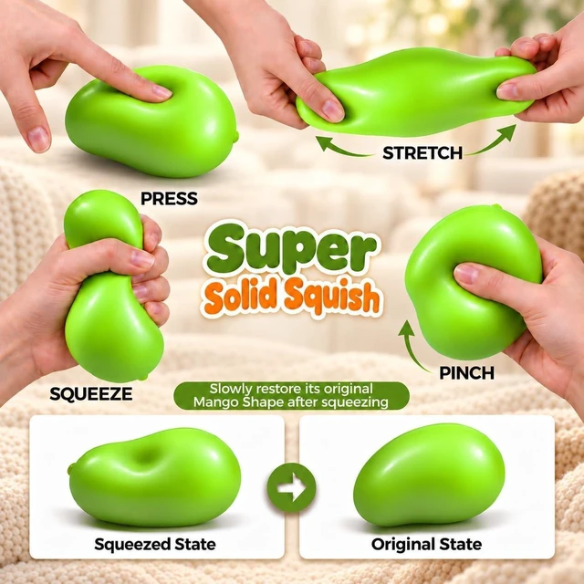 Alt view image 3 of 7 - Color Changing Mango and Durian Squishy Stress Balls, 2 Pack
Warmth triggers green-to-yellow change. Realistic mango and durian fidgets with crunchy ASMR feel for squeezing and gifting.