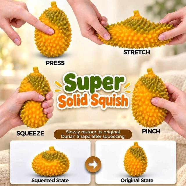 Alt view image 4 of 7 - Color Changing Mango and Durian Squishy Stress Balls, 2 Pack
Warmth triggers green-to-yellow change. Realistic mango and durian fidgets with crunchy ASMR feel for squeezing and gifting.