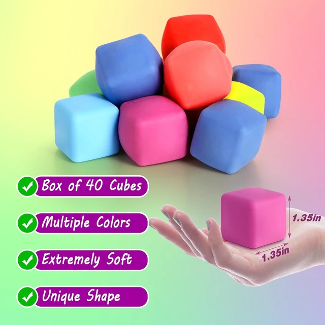 Alt view image 4 of 7 - 40 Pack Slow Rising Stress Cube Fidget Toys, Squishy Balls Sensory Fidget Toys for Kids Adults, Square Shape Fidgets for Classroom, Party Favors Pull Stretch Squishy Toy Classroom Prize Box Toys