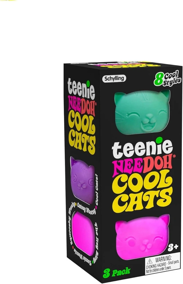 Main image of Schylling NeeDoh Teenie Cool Cat - Sensory Squeeze Toy - Contains 3 Mini Groovy Globs - 1.5" Wide - Color May Vary (Pack of 1)