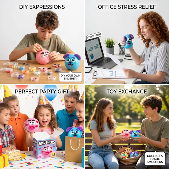 Alt view image 6 of 6 - Smushers Squishy Curiosities - Ultra-Soft Slow Rising Stress Relief Toy for Adults, Cute Quirky Sensory Fidget Toy for Anxiety Relief, ADHD & Autism, Unique Office Desk Decor(Pink) Blue