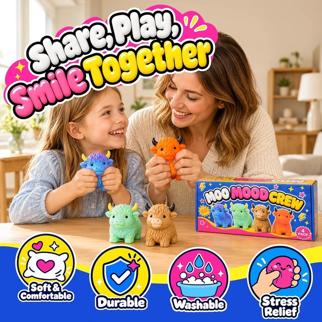 Alt view image 5 of 7 - Highland Cow Squishy Toys 4 Pack, Soft Cow Stress Balls for Kids
4 Colorful Cows, Soft Squeeze Toys, Sensory Fidget Fun, Cute Animal Squishies, Birthday Gifts and Party Favors