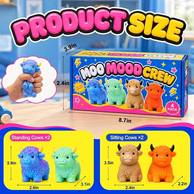 Alt view image 6 of 7 - Highland Cow Squishy Toys 4 Pack, Soft Cow Stress Balls for Kids
4 Colorful Cows, Soft Squeeze Toys, Sensory Fidget Fun, Cute Animal Squishies, Birthday Gifts and Party Favors