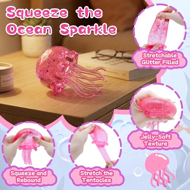 Alt view image 5 of 7 - Jellyfish Squishy Squeeze Toys for Boys Girls, Ultra Soft Sensory Fidget Toys for Kids Adults, Slow Rise Stress Balls Stress Relief for Autism, Office Desk Toys Party Favors Birthday Gifts (Pink)