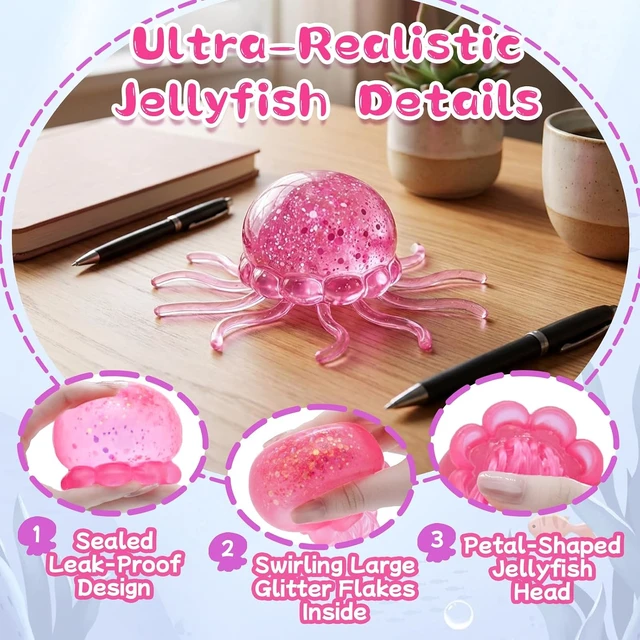 Alt view image 4 of 7 - Jellyfish Squishy Squeeze Toys for Boys Girls, Ultra Soft Sensory Fidget Toys for Kids Adults, Slow Rise Stress Balls Stress Relief for Autism, Office Desk Toys Party Favors Birthday Gifts (Pink)