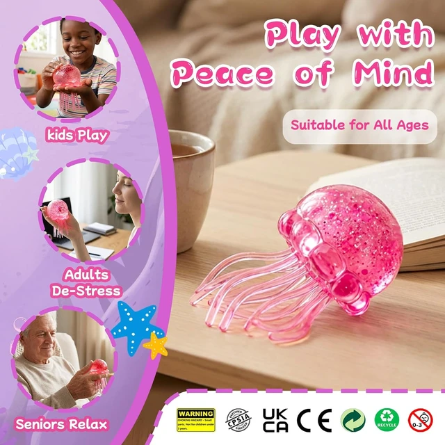 Alt view image 6 of 7 - Jellyfish Squishy Squeeze Toys for Boys Girls, Ultra Soft Sensory Fidget Toys for Kids Adults, Slow Rise Stress Balls Stress Relief for Autism, Office Desk Toys Party Favors Birthday Gifts (Pink)