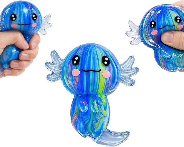Alt view image 2 of 7 - 2 Packs Axolotl Squishy Stress Relief Toy, Glitter Stretchy Axolotls Stress Soft Squeeze Sensory Fidget Toys for Kids Adults, Cute Axolotls Squishies Party Favors Classroom