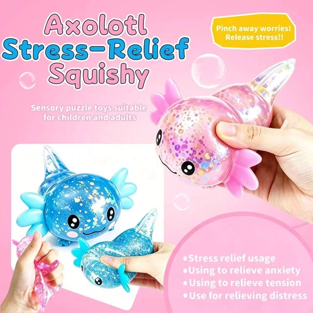 Alt view image 5 of 7 - 2 Pcs Axolotl Squishy Stress Pack Stretchy Axolotls Stress Soft Squeeze
Glitter Fidget for Kids,Youth & Adults Anxiety Relief, Party Favors