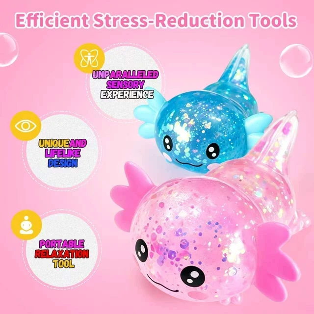 Alt view image 2 of 7 - 2 Pcs Axolotl Squishy Stress Pack Stretchy Axolotls Stress Soft Squeeze
Glitter Fidget for Kids,Youth & Adults Anxiety Relief, Party Favors