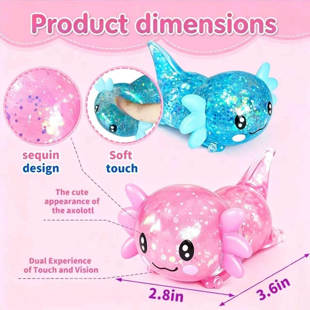 Alt view image 7 of 7 - 2 Pcs Axolotl Squishy Stress Pack Stretchy Axolotls Stress Soft Squeeze
Glitter Fidget for Kids,Youth & Adults Anxiety Relief, Party Favors