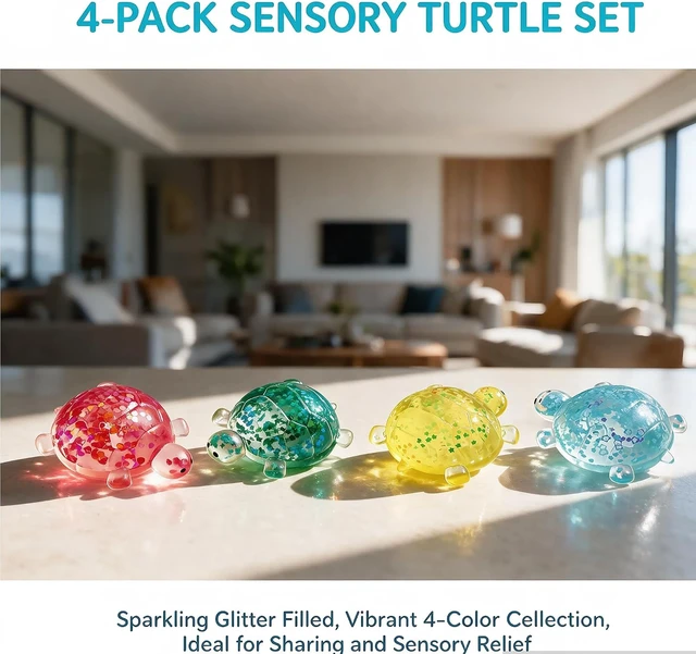 Alt view image 4 of 7 - 4 Pack Turtle Squishy Toys,Squishy Turtle with Clear Maltose & Glitter Soft Non-Toxic TPR Sensory Toy for Anxiety Relief, Durable Bath and Travel Toys for Kids, Colorful Gift Set
