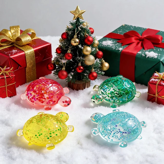Alt view image 3 of 7 - 4 Pack Turtle Squishy Toys,Squishy Turtle with Clear Maltose & Glitter Soft Non-Toxic TPR Sensory Toy for Anxiety Relief, Durable Bath and Travel Toys for Kids, Colorful Gift Set