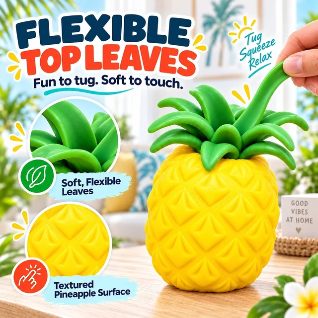Alt view image 2 of 7 - Jumbo Squishy Pineapple, Big Fruit Stress Ball Squeeze Toy
Jumbo 6.5"x4.6" fast-rebound scented TPR pineapple fidget; quiet desk stress toy and novelty gift for adults.
