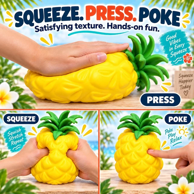 Alt view image 3 of 7 - Jumbo Squishy Pineapple, Big Fruit Stress Ball Squeeze Toy
Jumbo 6.5"x4.6" fast-rebound scented TPR pineapple fidget; quiet desk stress toy and novelty gift for adults.