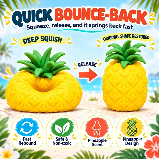 Alt view image 5 of 7 - Jumbo Squishy Pineapple, Big Fruit Stress Ball Squeeze Toy
Jumbo 6.5"x4.6" fast-rebound scented TPR pineapple fidget; quiet desk stress toy and novelty gift for adults.