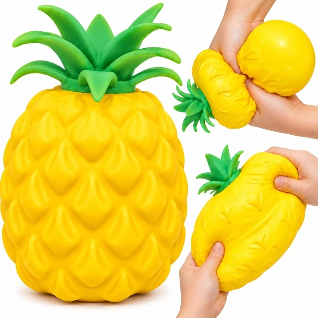 Main image of Jumbo Squishy Pineapple, Big Fruit Stress Ball Squeeze Toy
Jumbo 6.5"x4.6" fast-rebound scented TPR pineapple fidget; quiet desk stress toy and novelty gift for adults.