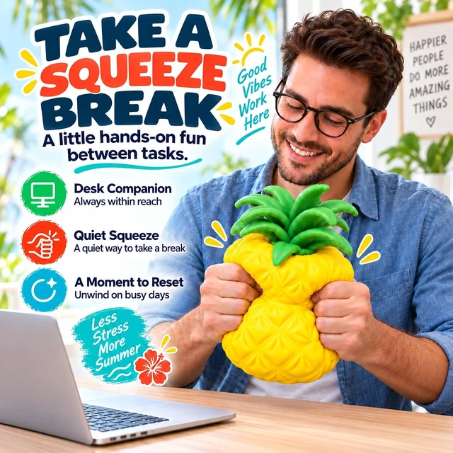 Alt view image 7 of 7 - Jumbo Squishy Pineapple, Big Fruit Stress Ball Squeeze Toy
Jumbo 6.5"x4.6" fast-rebound scented TPR pineapple fidget; quiet desk stress toy and novelty gift for adults.
