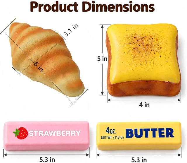 Alt view image 3 of 6 - 4Pcs Squishy Toys Set, Slow Rising Butter Squishy, Toast Bread and Croissant Squishies, Soft PU Foam Squeeze Toys for Stress Relief, Fidget Toys, Party Favors, Desk Toys, Gifts for Adults