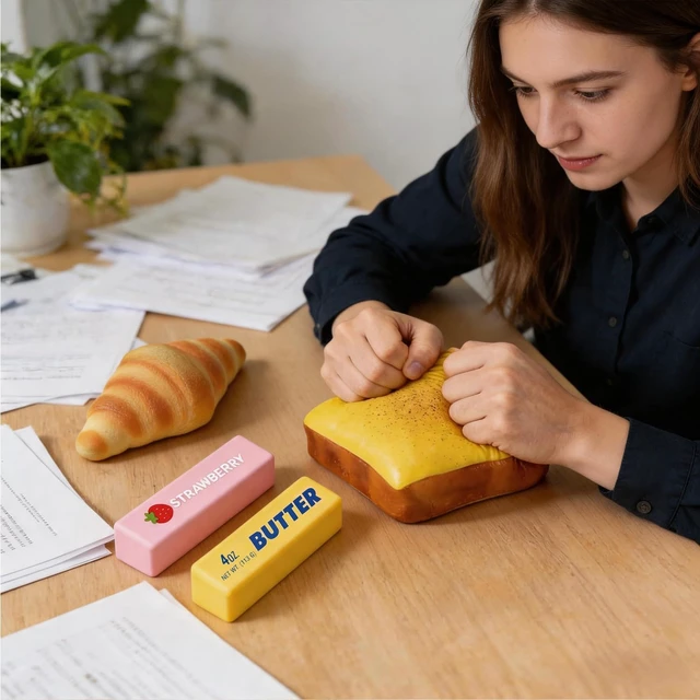 Alt view image 4 of 6 - 4Pcs Squishy Toys Set, Slow Rising Butter Squishy, Toast Bread and Croissant Squishies, Soft PU Foam Squeeze Toys for Stress Relief, Fidget Toys, Party Favors, Desk Toys, Gifts for Adults