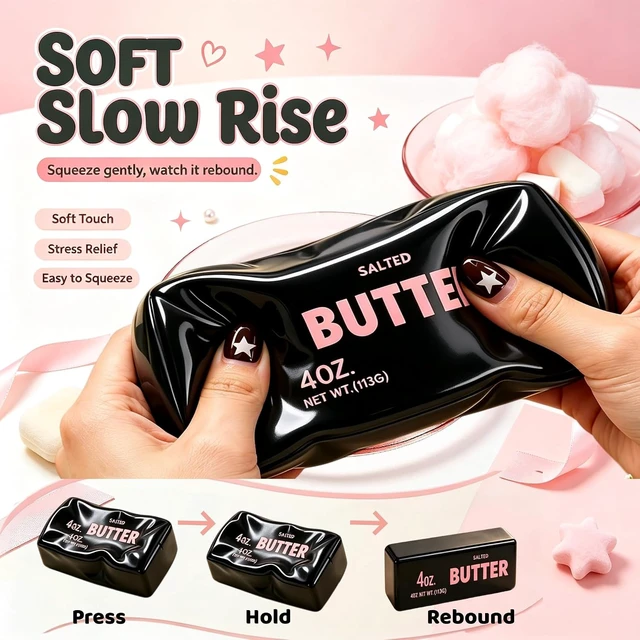 Alt view image 2 of 7 - Crunchy Butter Squishy, Slow Rising ASMR Squeeze Toy, Desktop Decor & Gift Black Crunchy Butter Squishy, Portable Stress Relief Sensory Fidget Toy, Crunchy Squishies Sensory Toys for Kid & Adult