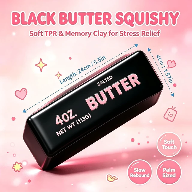 Alt view image 3 of 7 - Crunchy Butter Squishy, Slow Rising ASMR Squeeze Toy, Desktop Decor & Gift Black Crunchy Butter Squishy, Portable Stress Relief Sensory Fidget Toy, Crunchy Squishies Sensory Toys for Kid & Adult