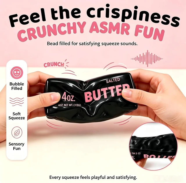 Alt view image 4 of 7 - Crunchy Butter Squishy, Slow Rising ASMR Squeeze Toy, Desktop Decor & Gift Black Crunchy Butter Squishy, Portable Stress Relief Sensory Fidget Toy, Crunchy Squishies Sensory Toys for Kid & Adult