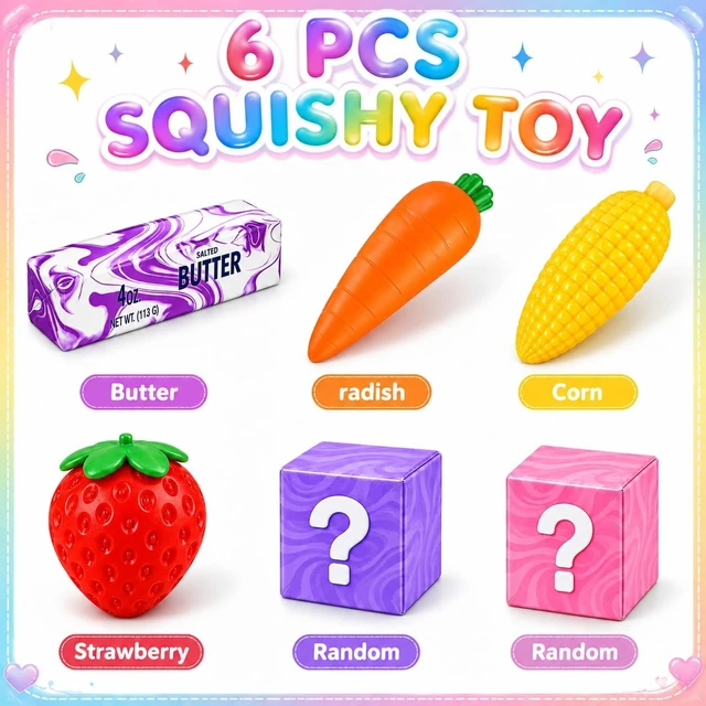 Alt view image 3 of 6 - Squishy Toys, Butter Squishy, Squishy Box (6 PCS)
Squishy Pack, Slow Rising Squishy Toys, Sensory Fidget Toys, Busy Hands, Stress Relief