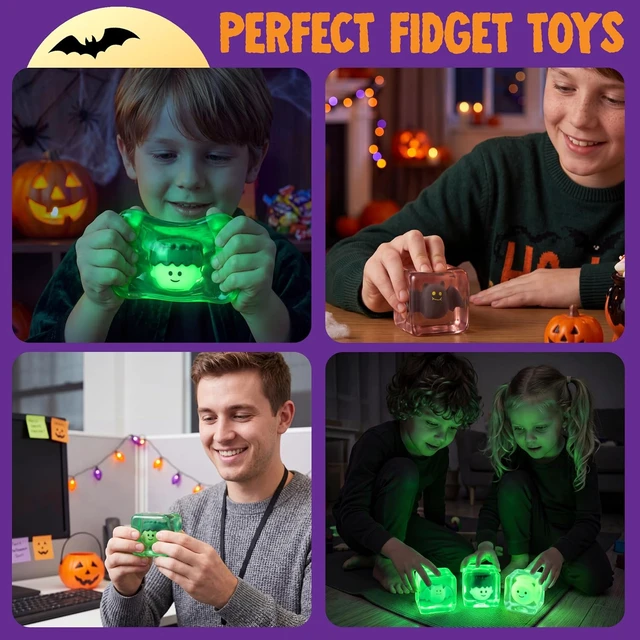 Alt view image 5 of 7 - JOYIN 4 PCS Halloween Glow-in-the-Dark Stress Cube, 2'' Slow Rising Ice Cube Squishy Toys, High Density Relief Stress Balls, Sensory Toy for Kids, Party Favors, Trick or Treating, Classroom Prize