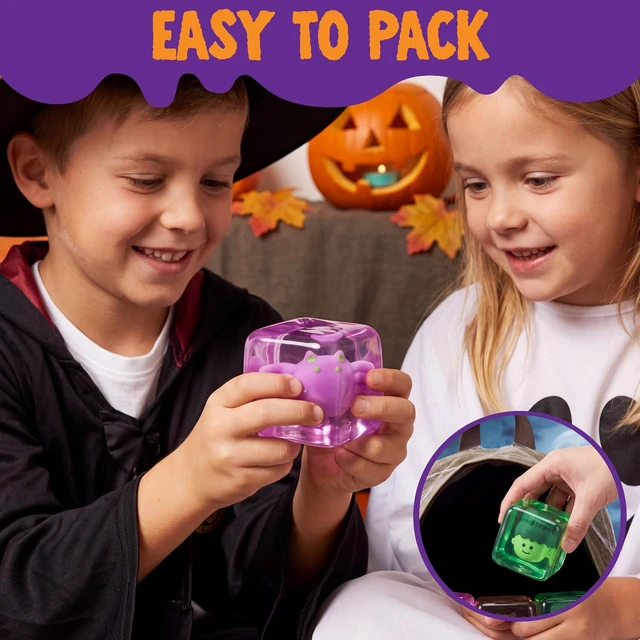 Alt view image 7 of 7 - JOYIN 4 PCS Halloween Glow-in-the-Dark Stress Cube, 2'' Slow Rising Ice Cube Squishy Toys, High Density Relief Stress Balls, Sensory Toy for Kids, Party Favors, Trick or Treating, Classroom Prize