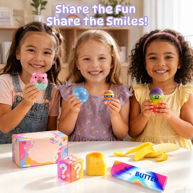 Alt view image 3 of 6 - 8 pcs Squishy Surprise Set, Cute Animal & Snack Sensory Fidgets, Slow Rising Squeeze Toys, Shapeable No Rebound Coconut Oil, Banana, Rainbow Butter & Bread, Party Favors & Gifts for Kids Adults