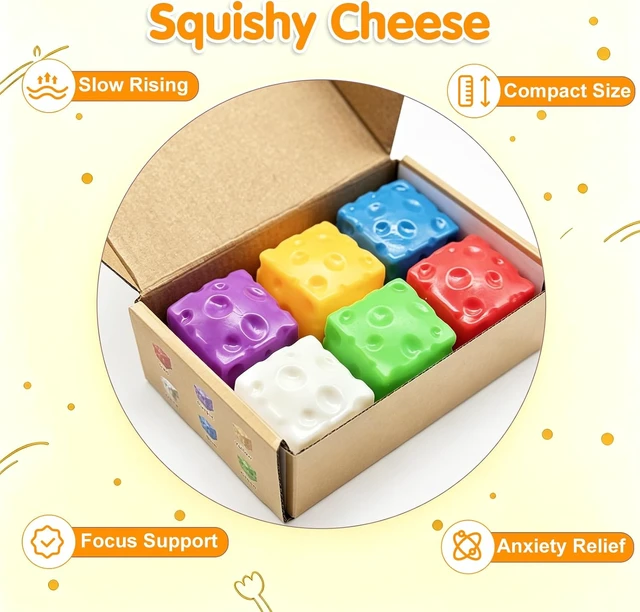 Alt view image 5 of 7 - Cheese Squishy Fidget Toys for Kids Adults, 2.4in Slow Rising Squishy, 6PC
Squishy Box Cheese, Stress Relief Toys Set, Stress Cube Squeeze Squishies Pack, Party Favors Gifts for Hallowe