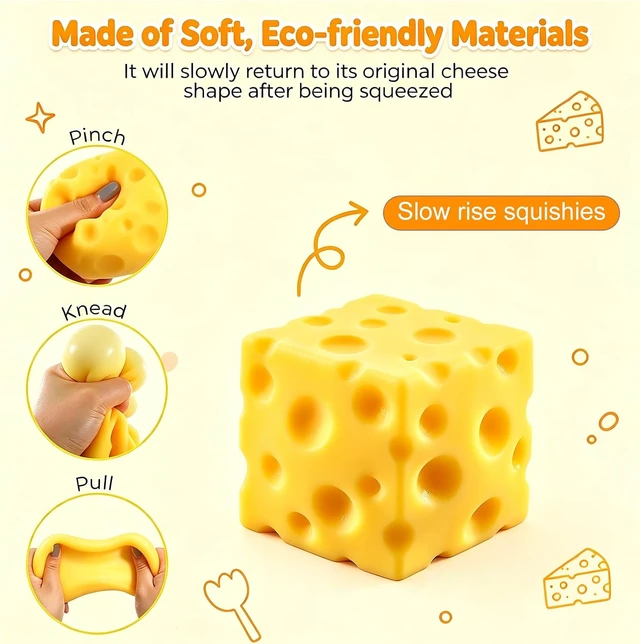Alt view image 3 of 7 - Cheese Squishy Fidget Toys for Kids Adults, 2.4in Slow Rising Squishy, 6PC
Squishy Box Cheese, Stress Relief Toys Set, Stress Cube Squeeze Squishies Pack, Party Favors Gifts for Hallowe