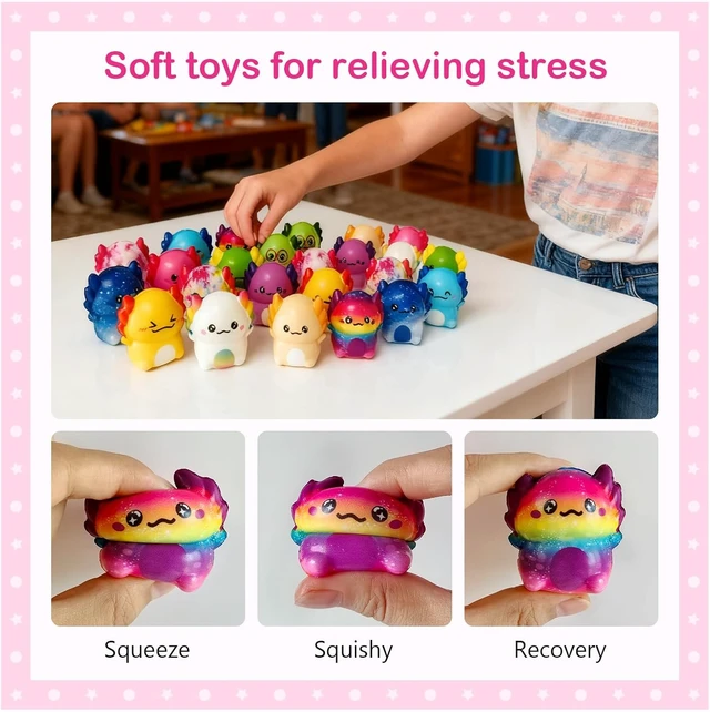 Alt view image 3 of 7 - 24PC Axolotl Squishy Toys Soft Slow Rising Stress Relief Sensory Fidget Toys for Kids Boys Girls, Party Favors, Classroom Rewards, Treasure Box Prizes, Novelty Gifts