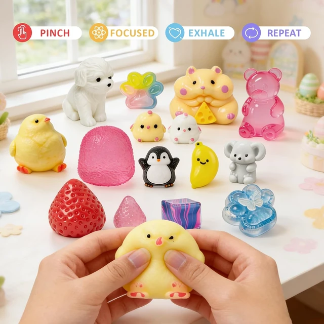 Alt view image 4 of 7 - 15pcs Taba Squishy Toys Kit, Squishy Fidget Toys for Kids & Adults, Kawaii Squishies Stress Relief Squeeze Toys Classroom Party Favors for Kids 4-8 8-12, Sensory Fidget Birthday Gifts for Boys & Girls