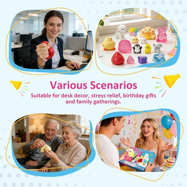 Alt view image 6 of 7 - 15pcs Taba Squishy Toys Kit, Squishy Fidget Toys for Kids & Adults, Kawaii Squishies Stress Relief Squeeze Toys Classroom Party Favors for Kids 4-8 8-12, Sensory Fidget Birthday Gifts for Boys & Girls