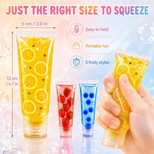 Alt view image 5 of 7 - 3 Pack Toothpaste Squishy Toys, Colorful Jelly Filled Squeeze Tube
Jelly-filled toothpaste tube shape with a soft squeeze feel and colorful decorative pieces for hands-busy desk or travel play