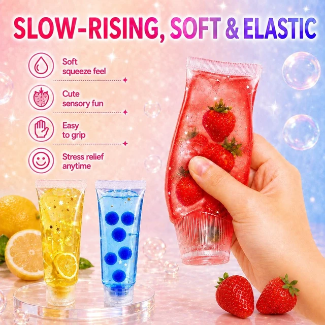 Alt view image 4 of 7 - 3 Pack Toothpaste Squishy Toys, Colorful Jelly Filled Squeeze Tube
Jelly-filled toothpaste tube shape with a soft squeeze feel and colorful decorative pieces for hands-busy desk or travel play