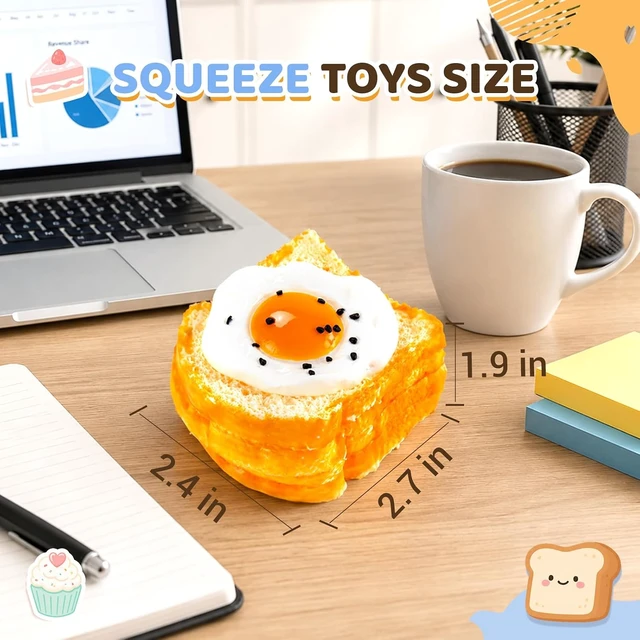 Alt view image 5 of 7 - Egg Toast Squishy Toys, Silicone Squeeze Toys for Slow Rising Squishies
Realistic Food Shaped Sticky Squishy Fidget Toys, Great for Office and Home Stress Relief, Party Favors and Fun Gifts