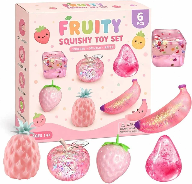 Main image of Fruity Crystal Squishy Toy Set 6 Pack - Pink Glitter Slow Rise Stress
Adult Stress Relief, Glitter Quicksand, Slow Rise Squishy, Soft Texture, Fun Desk Toy, Gift for Adults