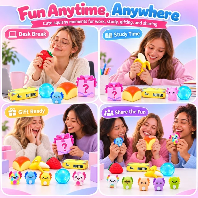Alt view image 3 of 6 - 12 Pack Squishy Toy Set, Surprise Squishy Box with 5 Full Size Squishies and 6 Random Mini PU Figures, Sensory Fidget Squeeze Toys for Stress Relief, Party Favors and Gifts