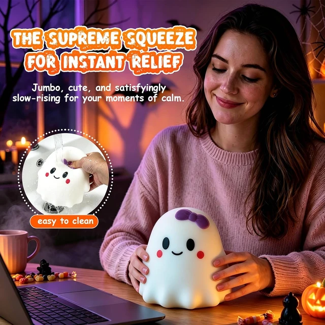 Alt view image 5 of 6 - Ghost Squishy Large Fidget Toy, 2026 Cute Ghost ebound Squeeze, Halloween Stress Relief Toy