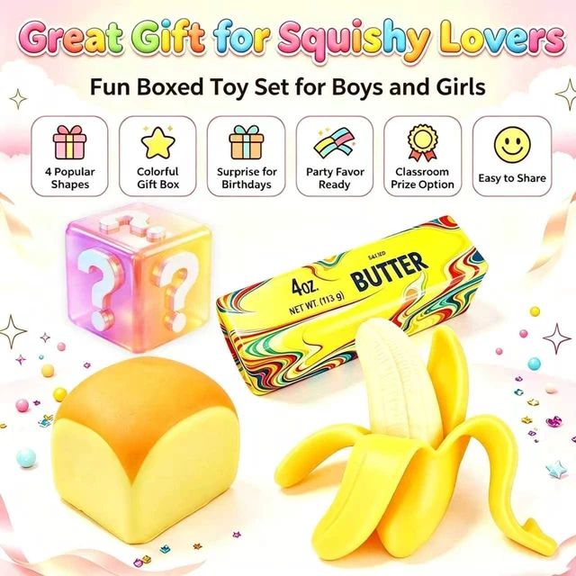 Alt view image 4 of 7 - 5Pcs Crunchy Squishy Box, Slow Rising Sensory Fidget Toys for Adults Kids
Butter Peanut Strawberry Crunchy Squishies, ASMR Slow Crunchy Sounds, Stress Relief Gift for Office Classroom Travel 4pcs