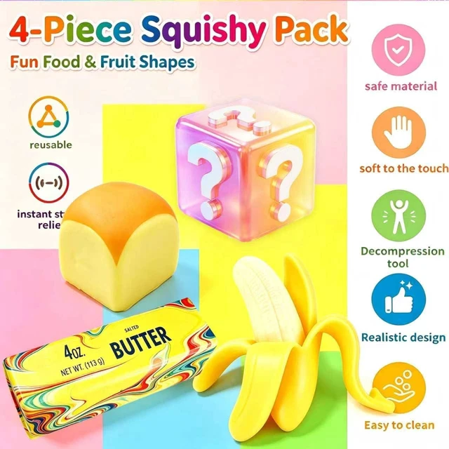 Alt view image 5 of 7 - 5Pcs Crunchy Squishy Box, Slow Rising Sensory Fidget Toys for Adults Kids
Butter Peanut Strawberry Crunchy Squishies, ASMR Slow Crunchy Sounds, Stress Relief Gift for Office Classroom Travel 4pcs
