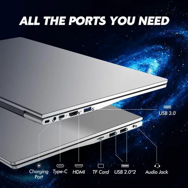 Alt view image 3 of 7 - Exsurf 2025 15.6" FHD IPS Laptop Computer,T156A AMD Athlon 3050e 32GB RAM 1TB SSD, Fingerprint+Backlit Keyboard, Full TYPE-C, HDMI, USB3.0/2.0, SODIMM*2, Win11 Silver