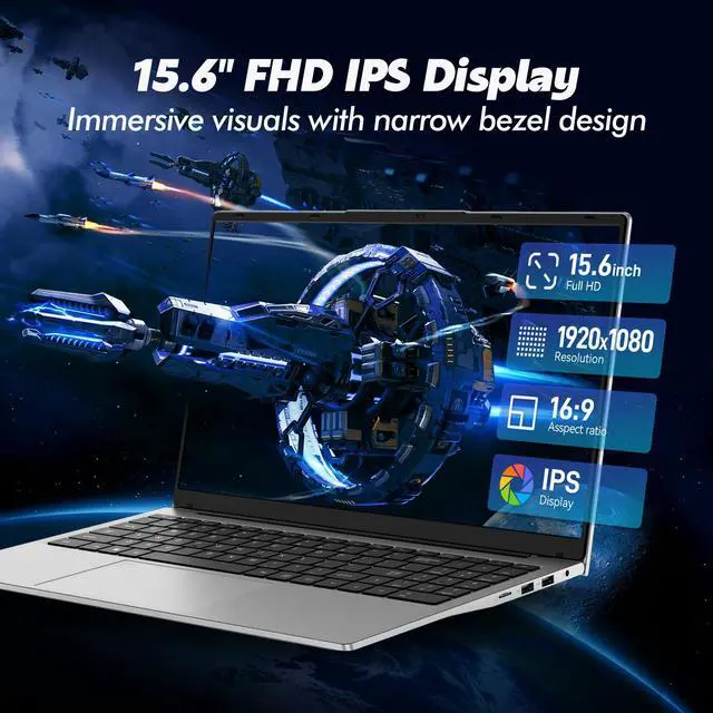 Alt view image 2 of 7 - Exsurf 2025 15.6" FHD IPS Laptop Computer,T156A AMD Athlon 3050e 32GB RAM 1TB SSD, Fingerprint+Backlit Keyboard, Full TYPE-C, HDMI, USB3.0/2.0, SODIMM*2, Win11 Silver