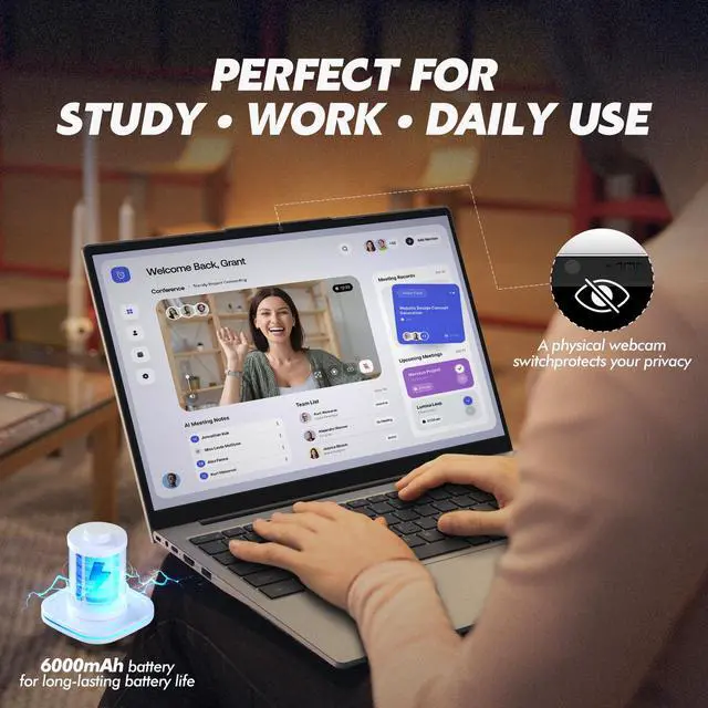 Alt view image 6 of 7 - Exsurf 2025 15.6" FHD IPS Laptop Computer,T156A AMD Athlon 3050e 32GB RAM 1TB SSD, Fingerprint+Backlit Keyboard, Full TYPE-C, HDMI, USB3.0/2.0, SODIMM*2, Win11 Silver