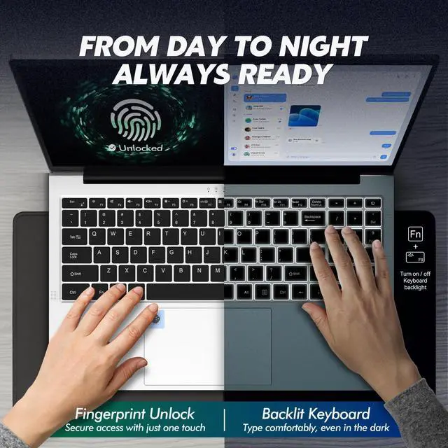 Alt view image 4 of 7 - Exsurf 2025 15.6" FHD IPS Laptop Computer,T156A AMD Athlon 3050e 32GB RAM 1TB SSD, Fingerprint+Backlit Keyboard, Full TYPE-C, HDMI, USB3.0/2.0, SODIMM*2, Win11 Silver