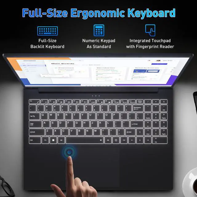 Alt view image 4 of 7 - Exsurf T160R Laptop, 16" FHD Display Computer, AMD Ryzen 5 3500U up to 3.7GHz, 32GB RAM, 1TB SSD, Fingerprint | Backlit keys | Windows 11 Pro, Black