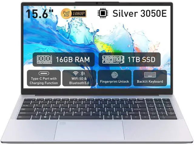 Main image of Exsurf 2025 New 15.6" FHD IPS Laptop,AMD 3050e,16GB RAM 1TB SSD,Fingerprint| Backlit Keyboard,for Work/Study/Daily Use,TYPE-C,HDMI,USB 3.0/2.0,Silver